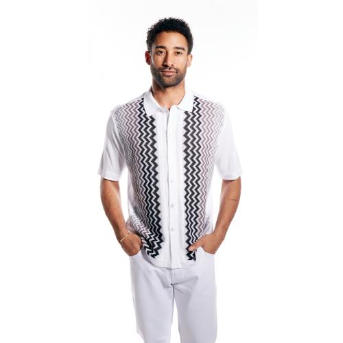 Silversilk Black / White / Grey Button Up Knitted Short Sleeve Shirt 3118